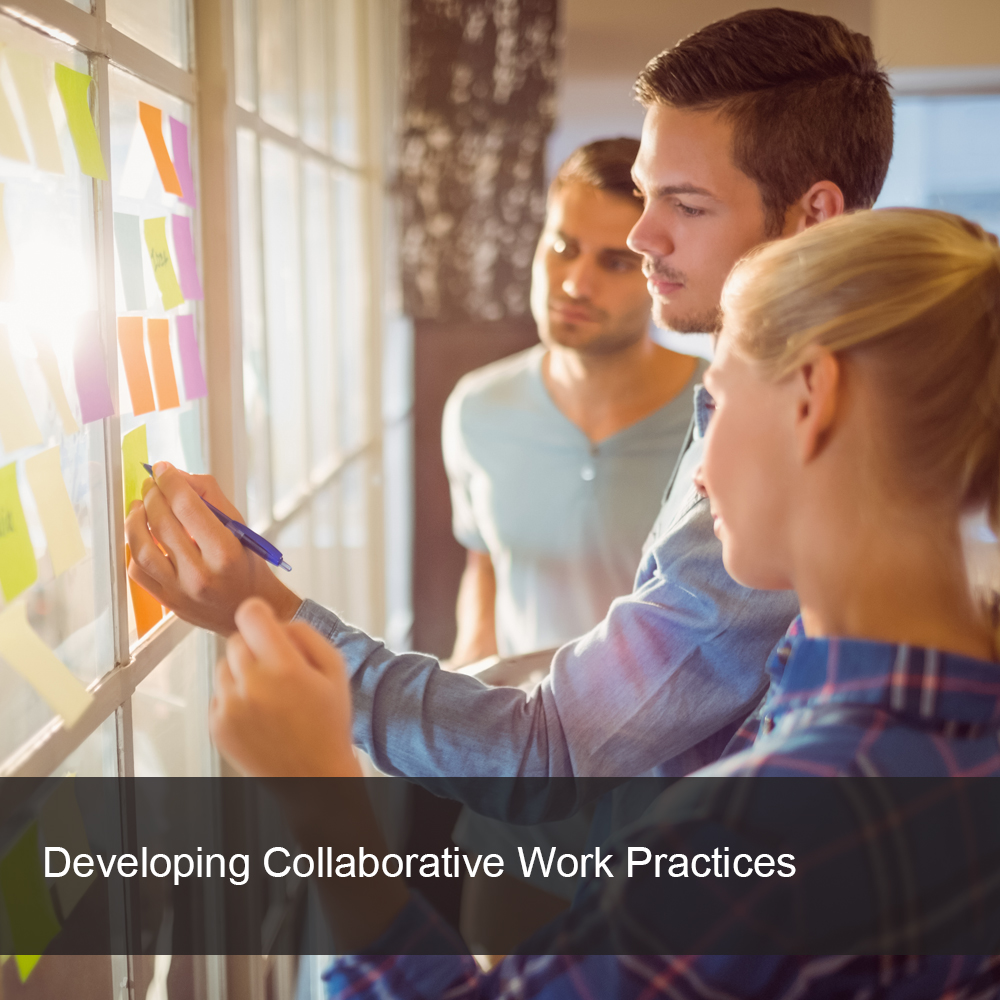 Team collaborating in the workplace by brainstorming and writing notes