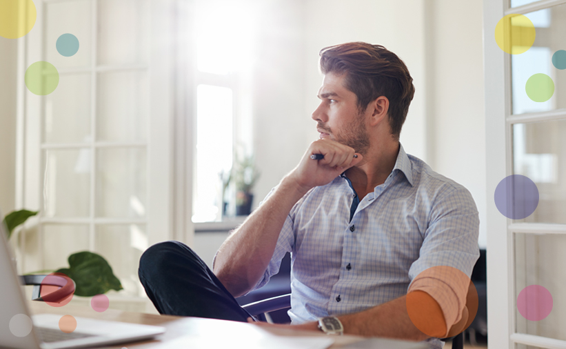 man thinking in the workplace - small